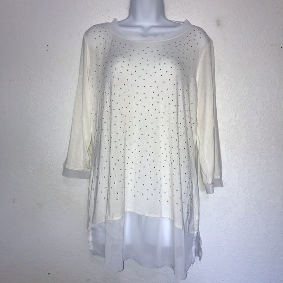 Belldini Tops - Bellini Stretch Knit White Gold Stud Tunic Top L